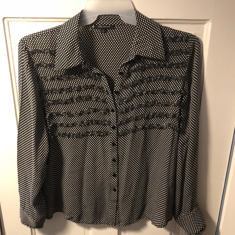 Ann Klein 100% Silk polka dot button down